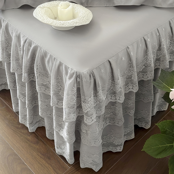 91家纺网 家纺一手货源 找家纺 乐朵家居 2026新款 26-1 夏沫 蕾丝床裙 星空灰