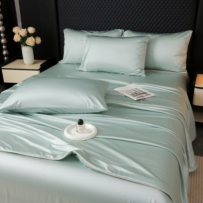 91家纺网 家纺一手货源 找家纺 爱彼家纺 2026夏季新款流锻亲肤水光夏凉被高级感单夏被-可定制蚕丝夏被 冰肌水绿