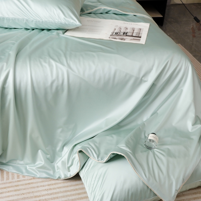 91家纺网 家纺一手货源 找家纺 爱彼家纺 2026夏季新款流锻亲肤水光夏凉被高级感单夏被-可定制蚕丝夏被 冰肌水绿