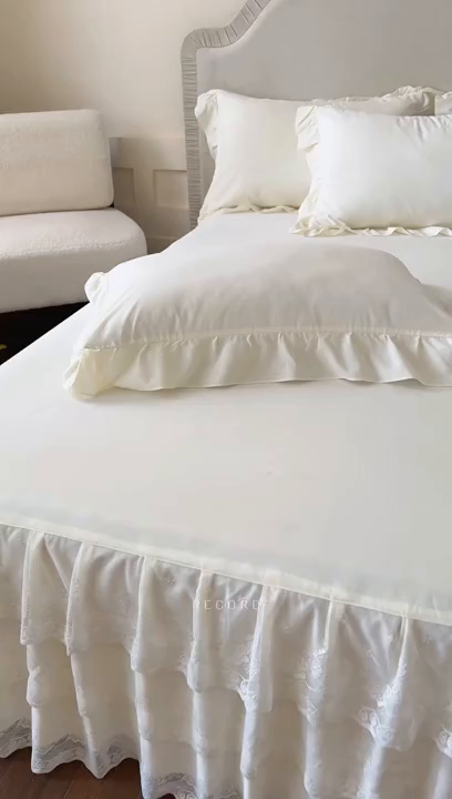 91家纺网 家纺一手货源 找家纺 乐朵家居 2026新款 26-1 夏沫 蕾丝床裙 米白