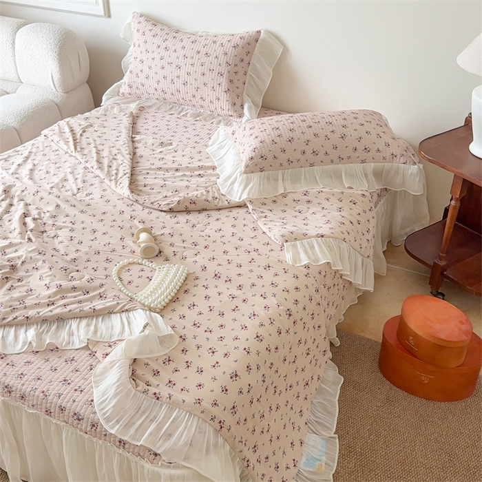 （总）吾欢心 2026新款仿锦安法式花边凉感丝床盖款夏凉被四件套软凉席三件套小冰皮空调被