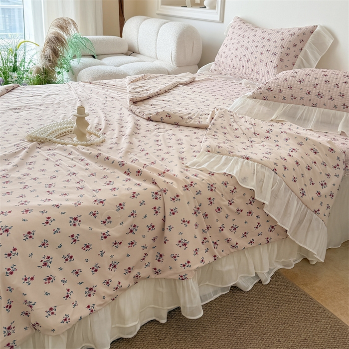 91家纺网 家纺一手货源 找家纺 （总）吾欢心 2026新款仿锦安法式花边凉感丝床盖款夏凉被四件套软凉席三件套小冰皮空调被