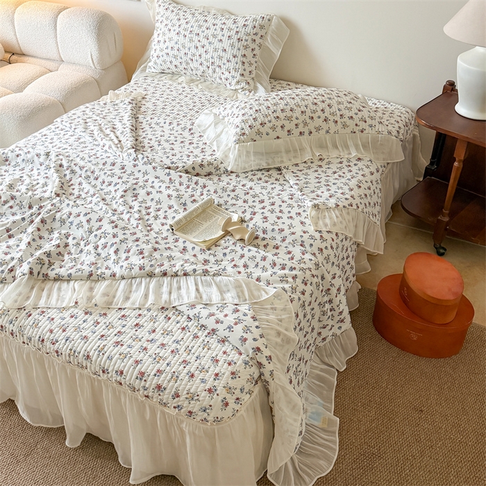 91家纺网 家纺一手货源 找家纺 吾欢心 2026新款仿锦安法式花边凉感丝床盖款夏凉被四件套软凉席三件套小冰皮空调被 复古蔷薇