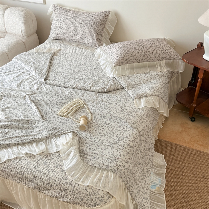 91家纺网 家纺一手货源 找家纺 吾欢心 2026新款仿锦安法式花边凉感丝床盖款夏凉被四件套软凉席三件套小冰皮空调被 轻奢漫朵