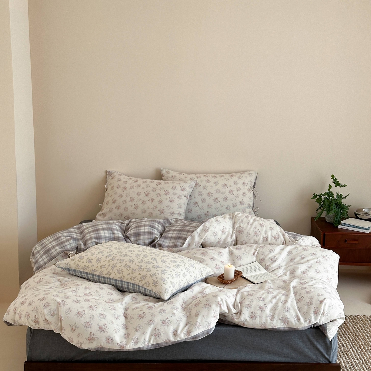 （总）旷野 2026新款简约精致全棉纯棉水洗棉四件套-松间花信系列