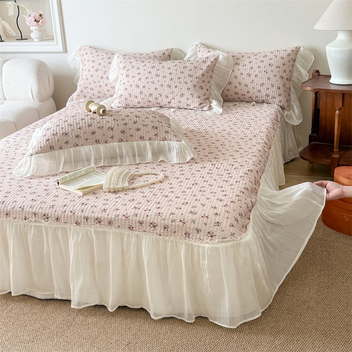 91家纺网 家纺一手货源 找家纺 吾欢心 2026新款仿锦安法式花边凉感丝床盖款夏凉被四件套软凉席三件套小冰皮空调被 素锦花影