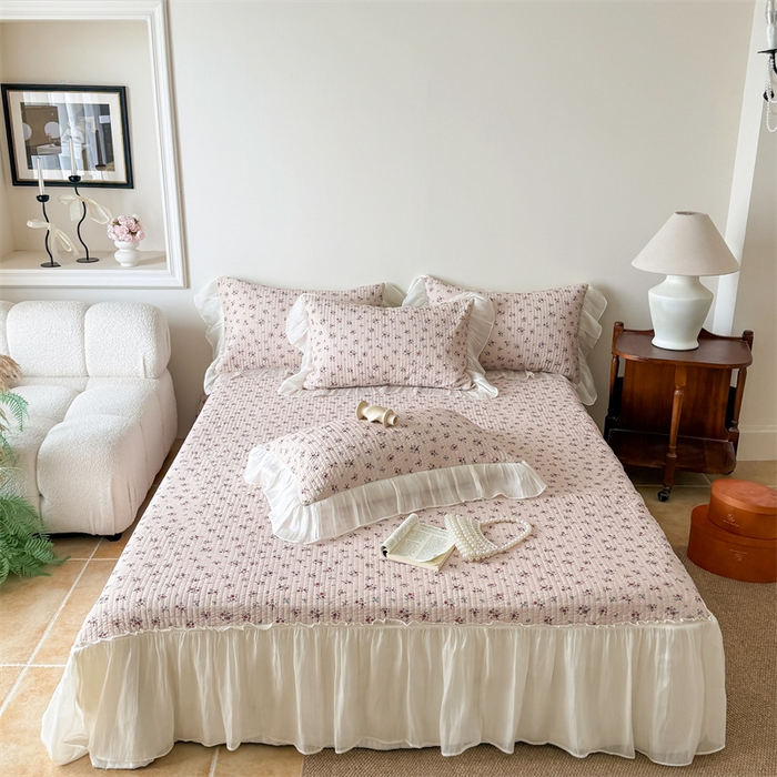 91家纺网 家纺一手货源 找家纺 吾欢心 2026新款仿锦安法式花边凉感丝床盖款夏凉被四件套软凉席三件套小冰皮空调被 素锦花影