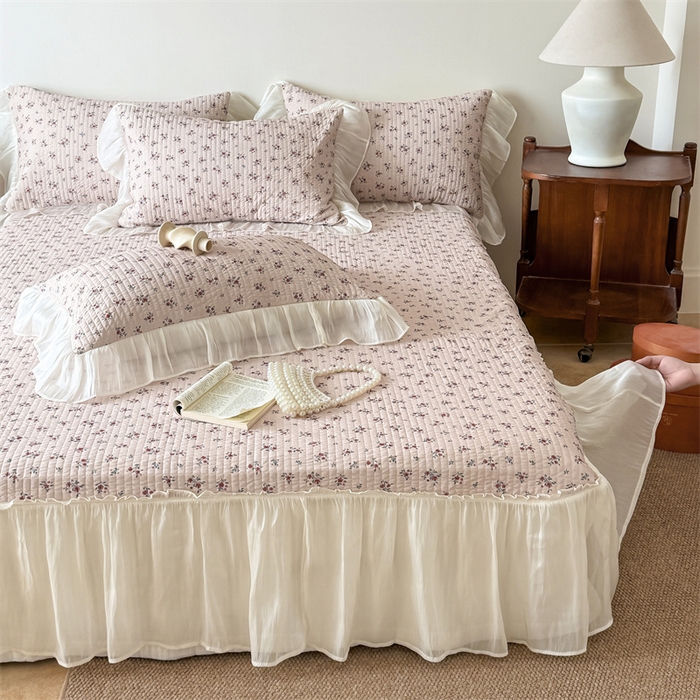 91家纺网 家纺一手货源 找家纺 吾欢心 2026新款仿锦安法式花边凉感丝床盖款夏凉被四件套软凉席三件套小冰皮空调被 素锦花影