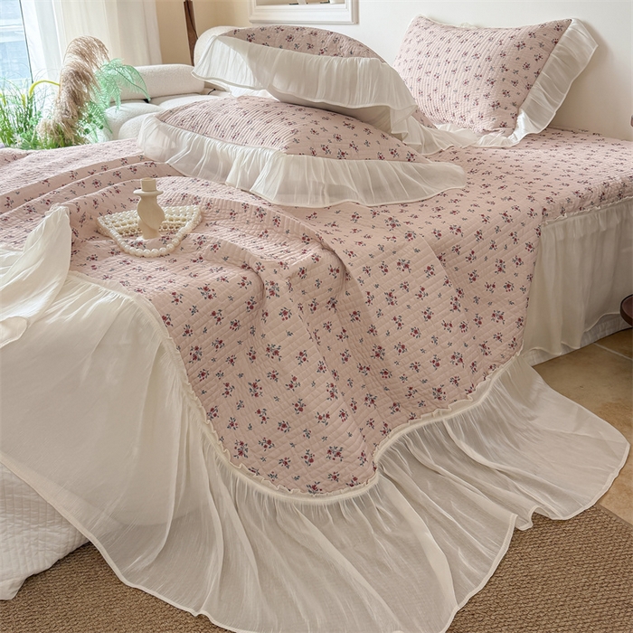 91家纺网 家纺一手货源 找家纺 吾欢心 2026新款仿锦安法式花边凉感丝床盖款夏凉被四件套软凉席三件套小冰皮空调被 素锦花影