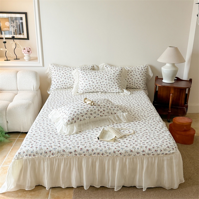 91家纺网 家纺一手货源 找家纺 吾欢心 2026新款仿锦安法式花边凉感丝床盖款夏凉被四件套软凉席三件套小冰皮空调被 复古蔷薇