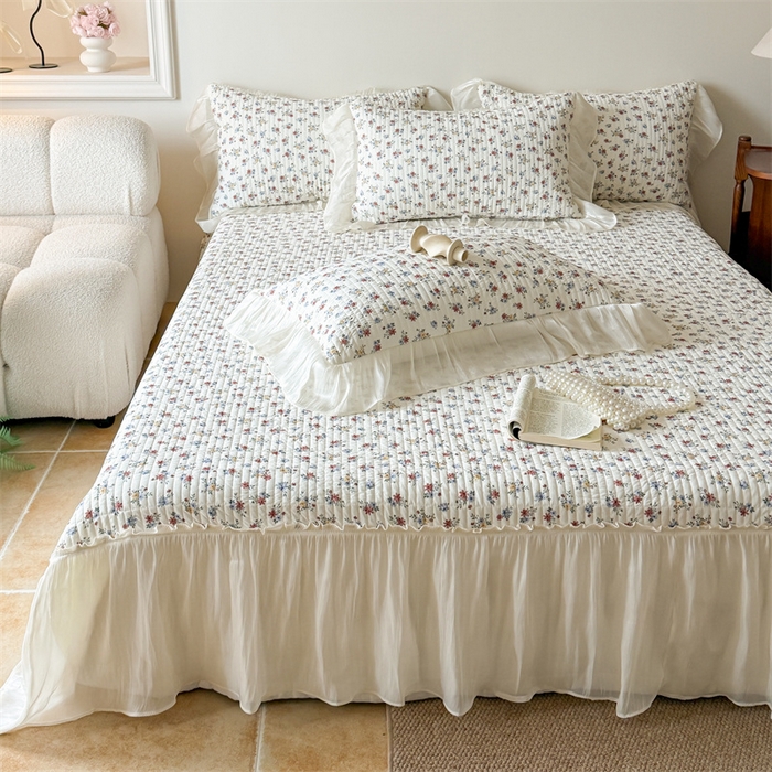 91家纺网 家纺一手货源 找家纺 吾欢心 2026新款仿锦安法式花边凉感丝床盖款夏凉被四件套软凉席三件套小冰皮空调被 复古蔷薇