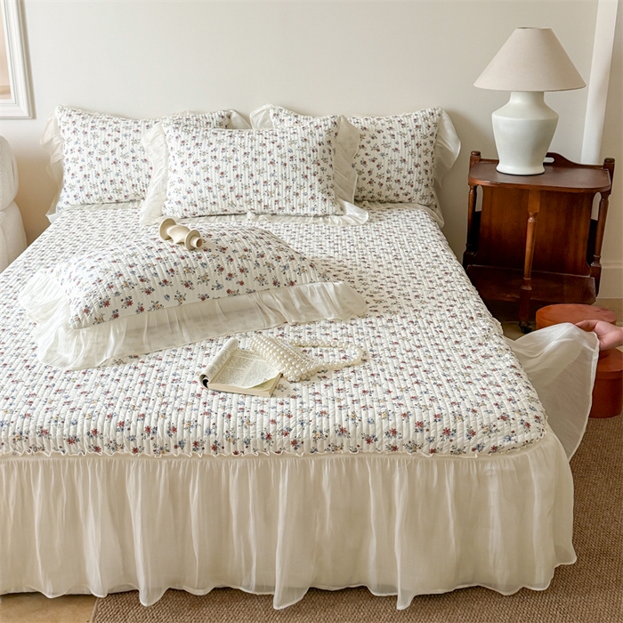 91家纺网 家纺一手货源 找家纺 吾欢心 2026新款仿锦安法式花边凉感丝床盖款夏凉被四件套软凉席三件套小冰皮空调被 复古蔷薇