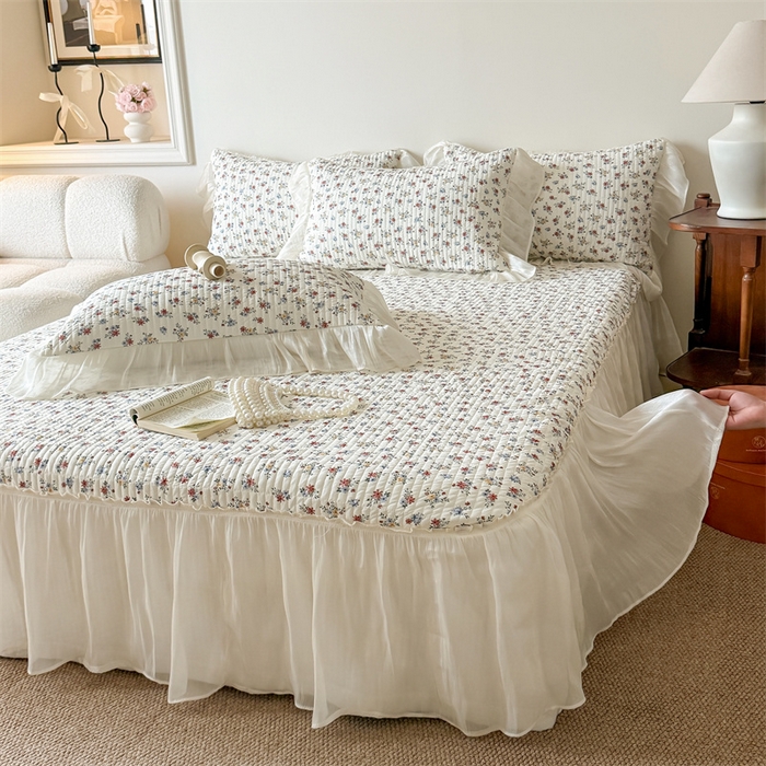 91家纺网 家纺一手货源 找家纺 吾欢心 2026新款仿锦安法式花边凉感丝床盖款夏凉被四件套软凉席三件套小冰皮空调被 复古蔷薇