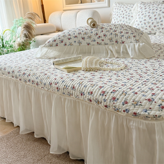 91家纺网 家纺一手货源 找家纺 吾欢心 2026新款仿锦安法式花边凉感丝床盖款夏凉被四件套软凉席三件套小冰皮空调被 复古蔷薇