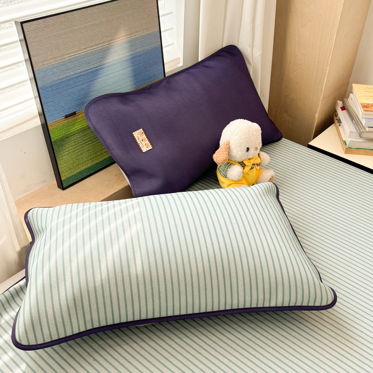 91家纺网 家纺一手货源 找家纺 雅居纺家纺 2026新款简约条纹系列凉席牛奶丝三明治底冰丝凉席 简约绿条