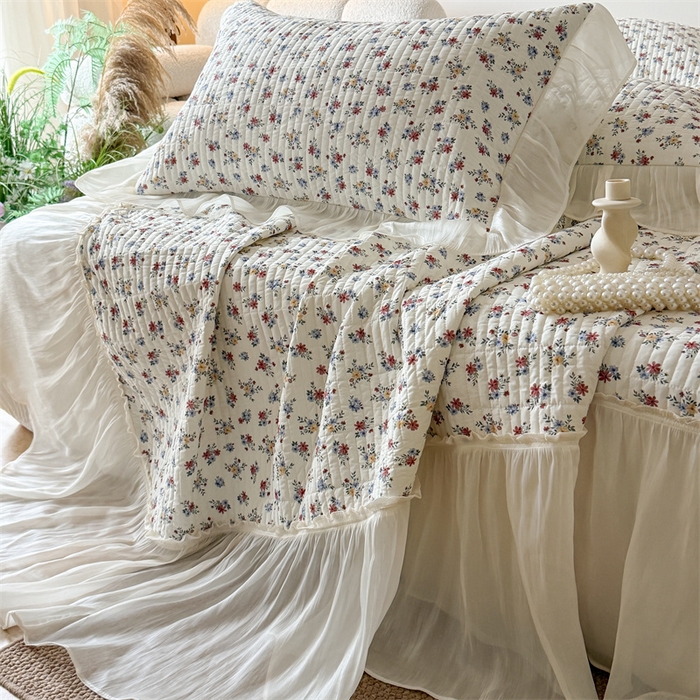 91家纺网 家纺一手货源 找家纺 吾欢心 2026新款仿锦安法式花边凉感丝床盖款夏凉被四件套软凉席三件套小冰皮空调被 复古蔷薇