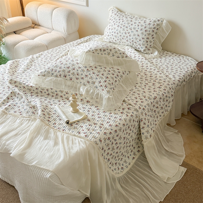 91家纺网 家纺一手货源 找家纺 吾欢心 2026新款仿锦安法式花边凉感丝床盖款夏凉被四件套软凉席三件套小冰皮空调被 复古蔷薇