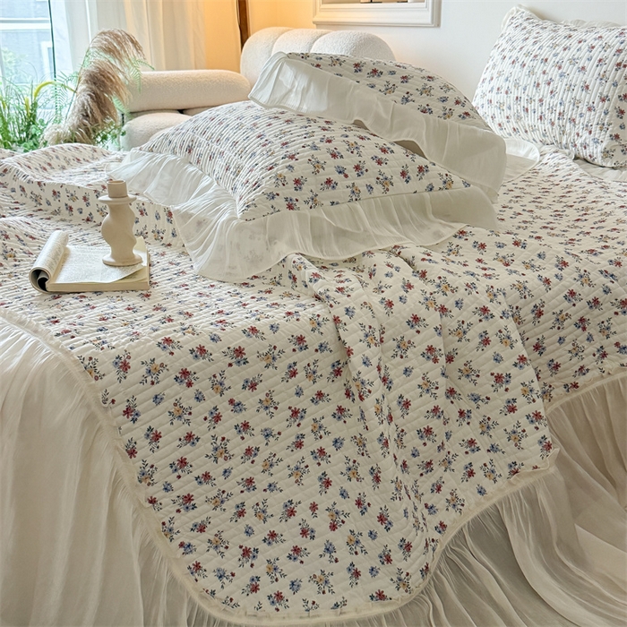 91家纺网 家纺一手货源 找家纺 吾欢心 2026新款仿锦安法式花边凉感丝床盖款夏凉被四件套软凉席三件套小冰皮空调被 复古蔷薇