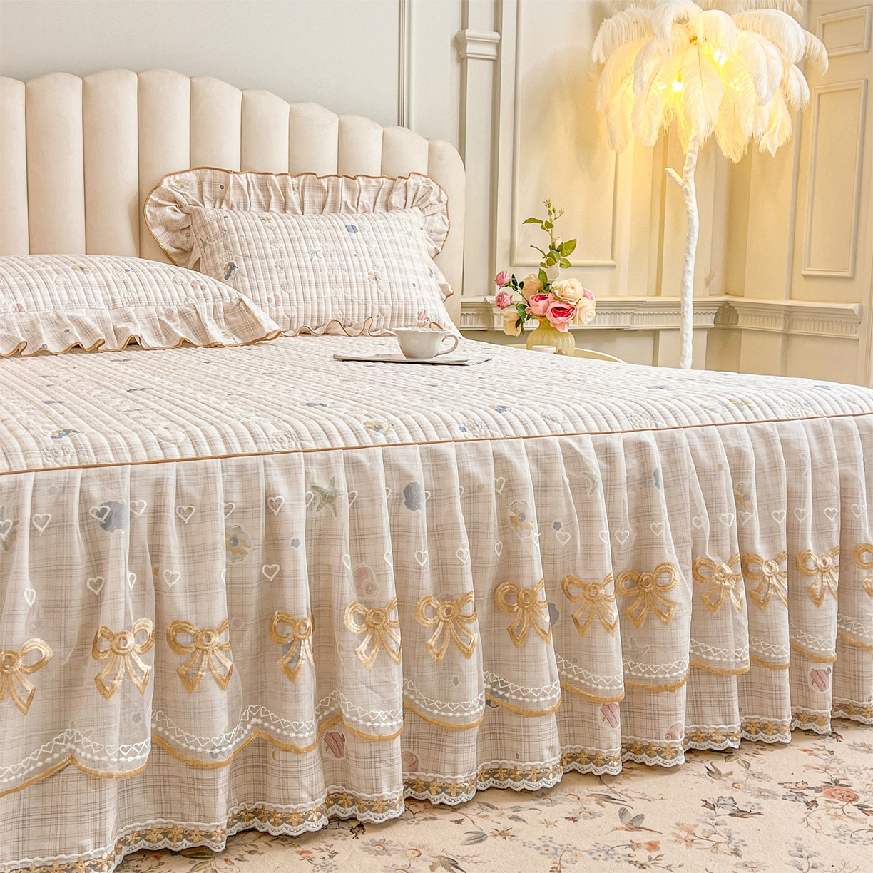 91家纺网 家纺一手货源 找家纺 （总）宜凡家纺 2026新款全棉印花公主风夹棉床裙三件套②