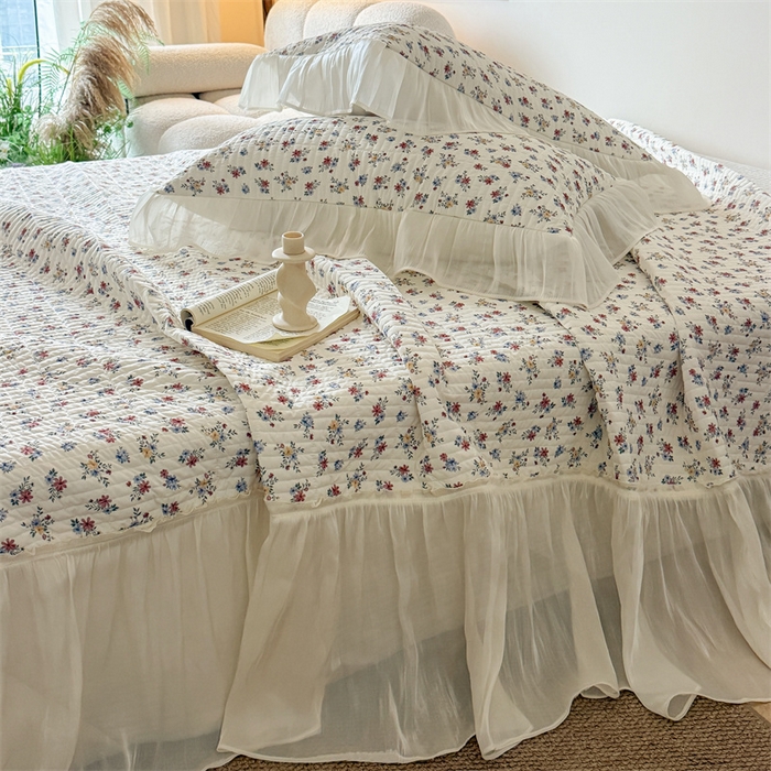 91家纺网 家纺一手货源 找家纺 吾欢心 2026新款仿锦安法式花边凉感丝床盖款夏凉被四件套软凉席三件套小冰皮空调被 复古蔷薇