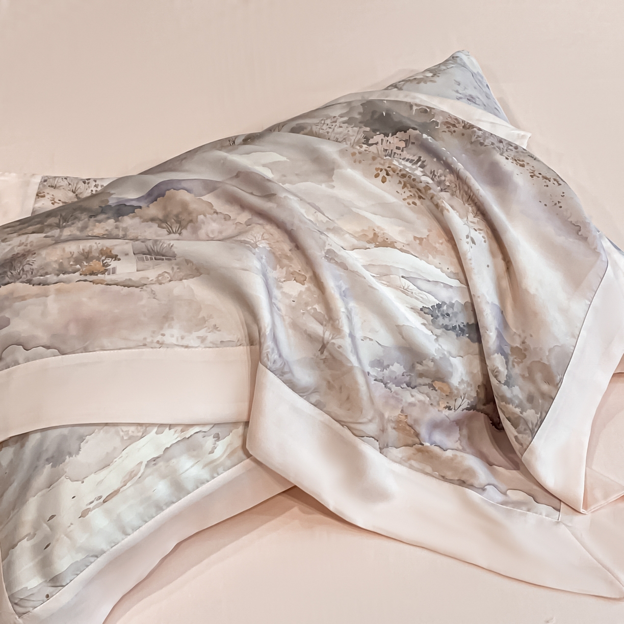 91家纺网 家纺一手货源 找家纺 （总）博纳家纺 2026新款天丝莱塞尔轻奢高端数码印花拼角宽边夏被四件套冰感凉感四件套--夏洛伊系列