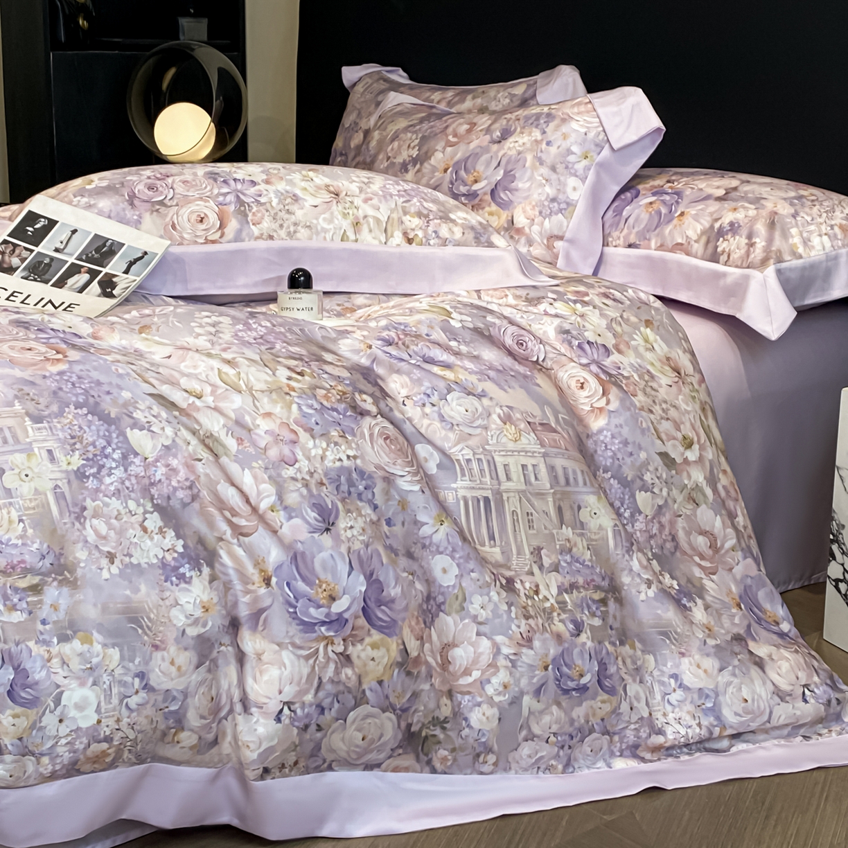 91家纺网 家纺一手货源 找家纺 博纳家纺 2026新款天丝莱塞尔轻奢高端数码印花拼角宽边夏被四件套冰感凉感四件套--夏洛伊系列 蔷薇庄园