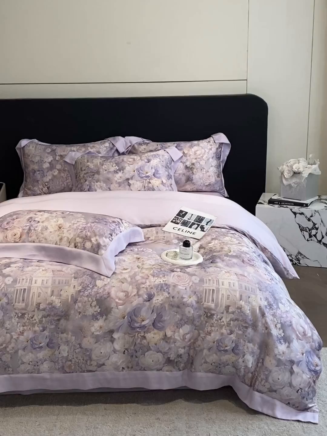 91家纺网 家纺一手货源 找家纺 博纳家纺 2026新款天丝莱塞尔轻奢高端数码印花拼角宽边夏被四件套冰感凉感四件套--夏洛伊系列 蔷薇庄园