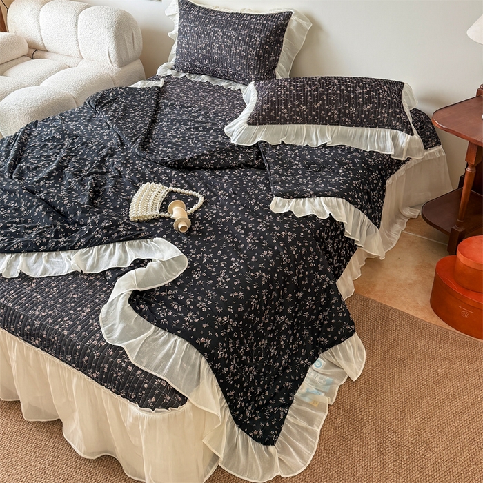 吾欢心 2026新款仿锦安法式花边凉感丝床盖款夏凉被四件套软凉席三件套小冰皮空调被 漫花轻语