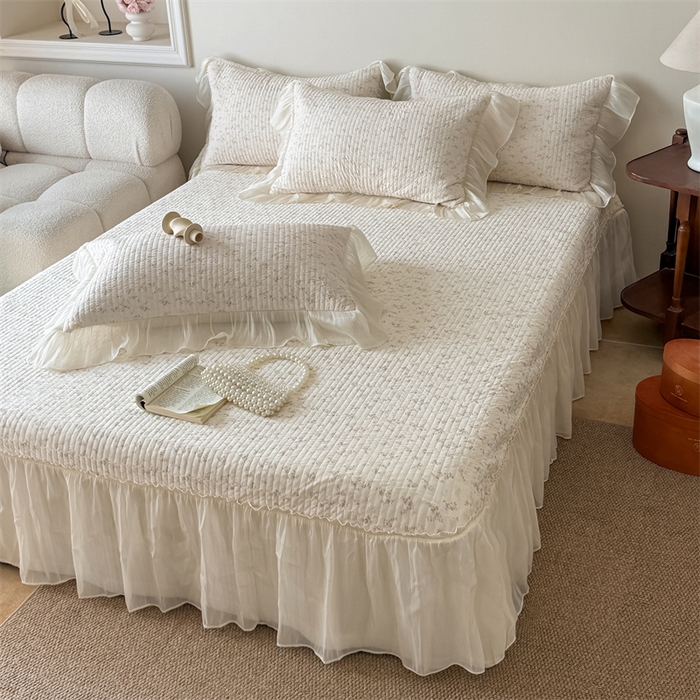 91家纺网 家纺一手货源 找家纺 吾欢心 2026新款仿锦安法式花边凉感丝床盖款夏凉被四件套软凉席三件套小冰皮空调被 浅雾繁花