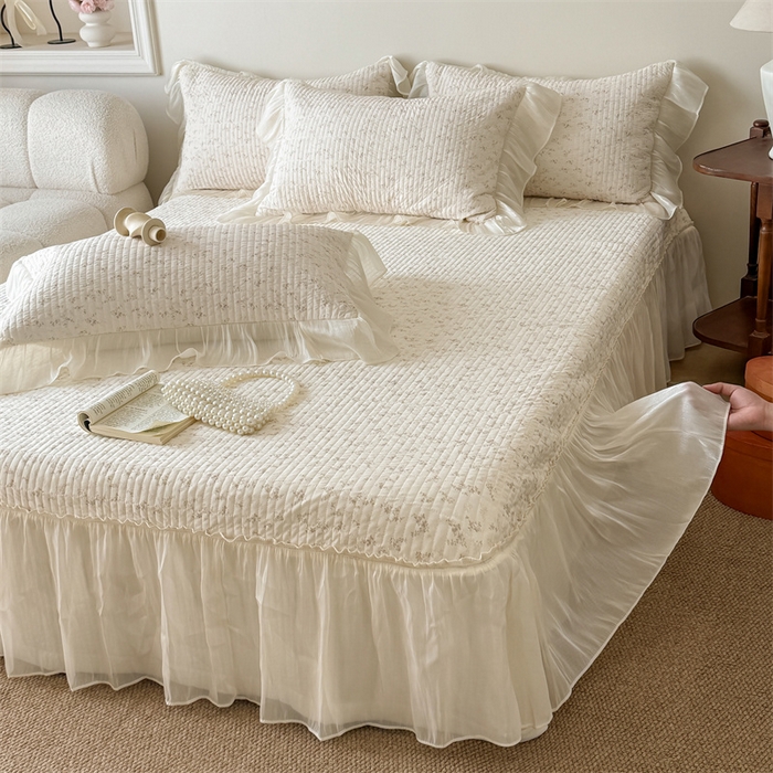 91家纺网 家纺一手货源 找家纺 吾欢心 2026新款仿锦安法式花边凉感丝床盖款夏凉被四件套软凉席三件套小冰皮空调被 浅雾繁花