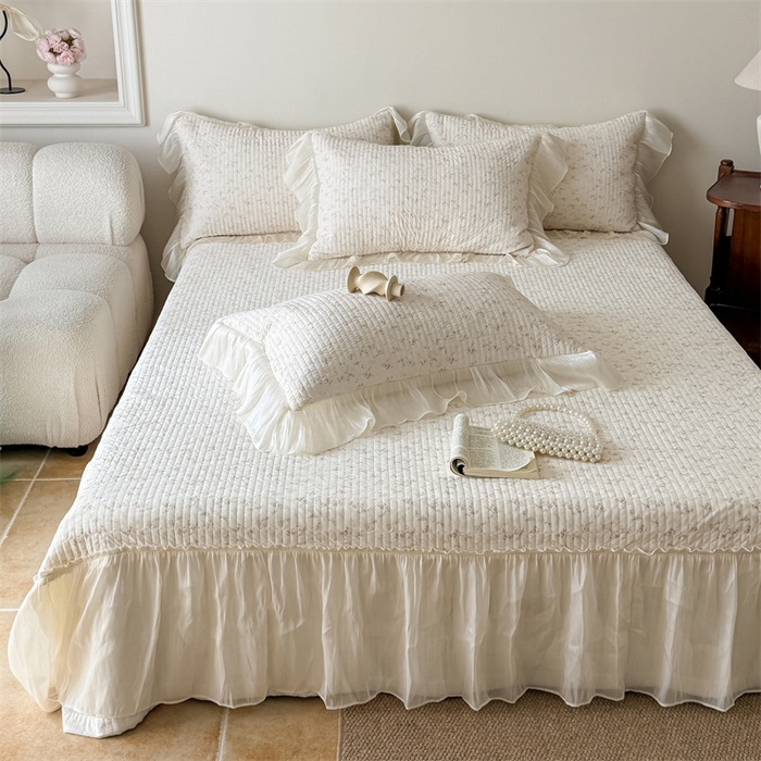 91家纺网 家纺一手货源 找家纺 吾欢心 2026新款仿锦安法式花边凉感丝床盖款夏凉被四件套软凉席三件套小冰皮空调被 浅雾繁花