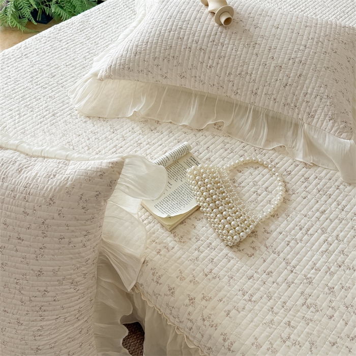 91家纺网 家纺一手货源 找家纺 吾欢心 2026新款仿锦安法式花边凉感丝床盖款夏凉被四件套软凉席三件套小冰皮空调被 浅雾繁花