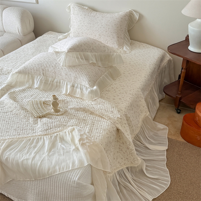 91家纺网 家纺一手货源 找家纺 吾欢心 2026新款仿锦安法式花边凉感丝床盖款夏凉被四件套软凉席三件套小冰皮空调被 浅雾繁花