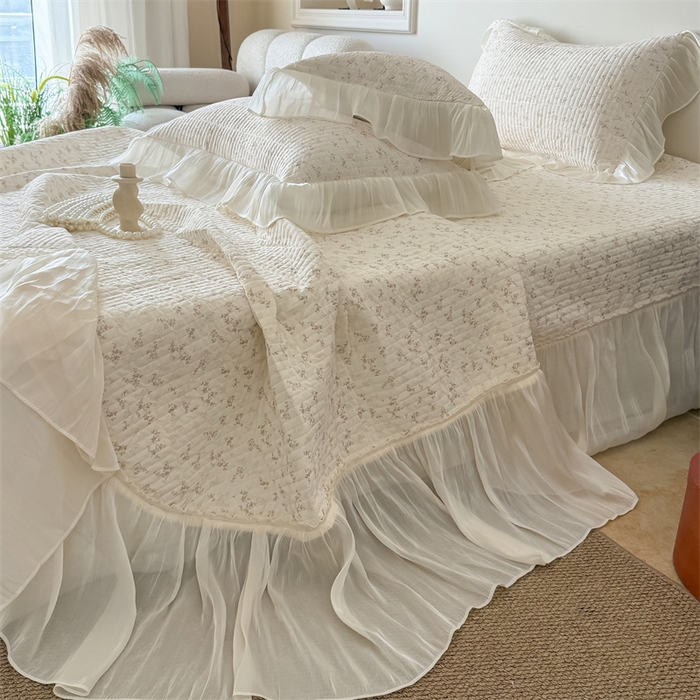 91家纺网 家纺一手货源 找家纺 吾欢心 2026新款仿锦安法式花边凉感丝床盖款夏凉被四件套软凉席三件套小冰皮空调被 浅雾繁花