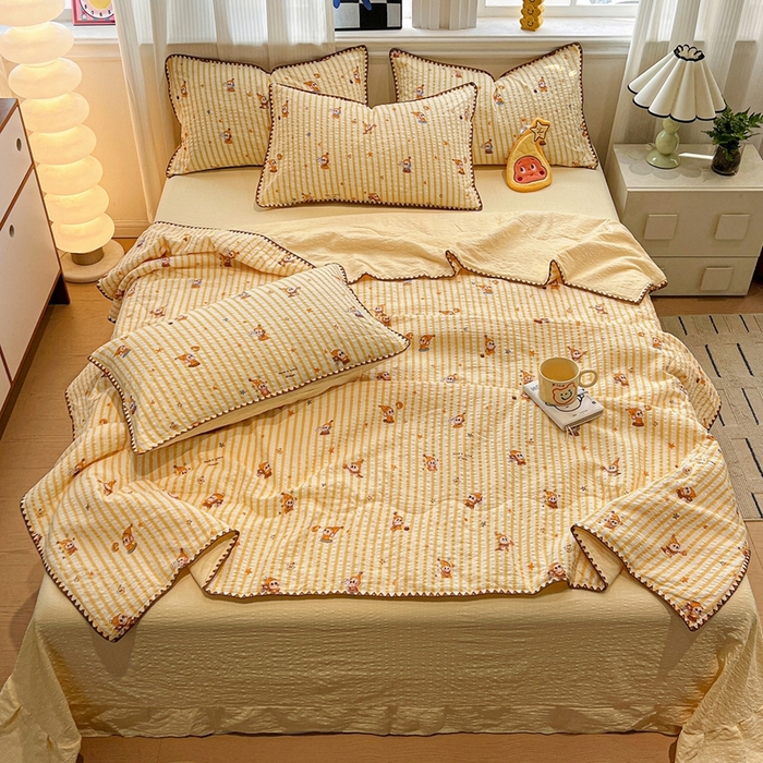 91家纺网 家纺一手货源 找家纺 （总）仟网汇 2026新款三角针贝壳边泡芙纱夏被四件套