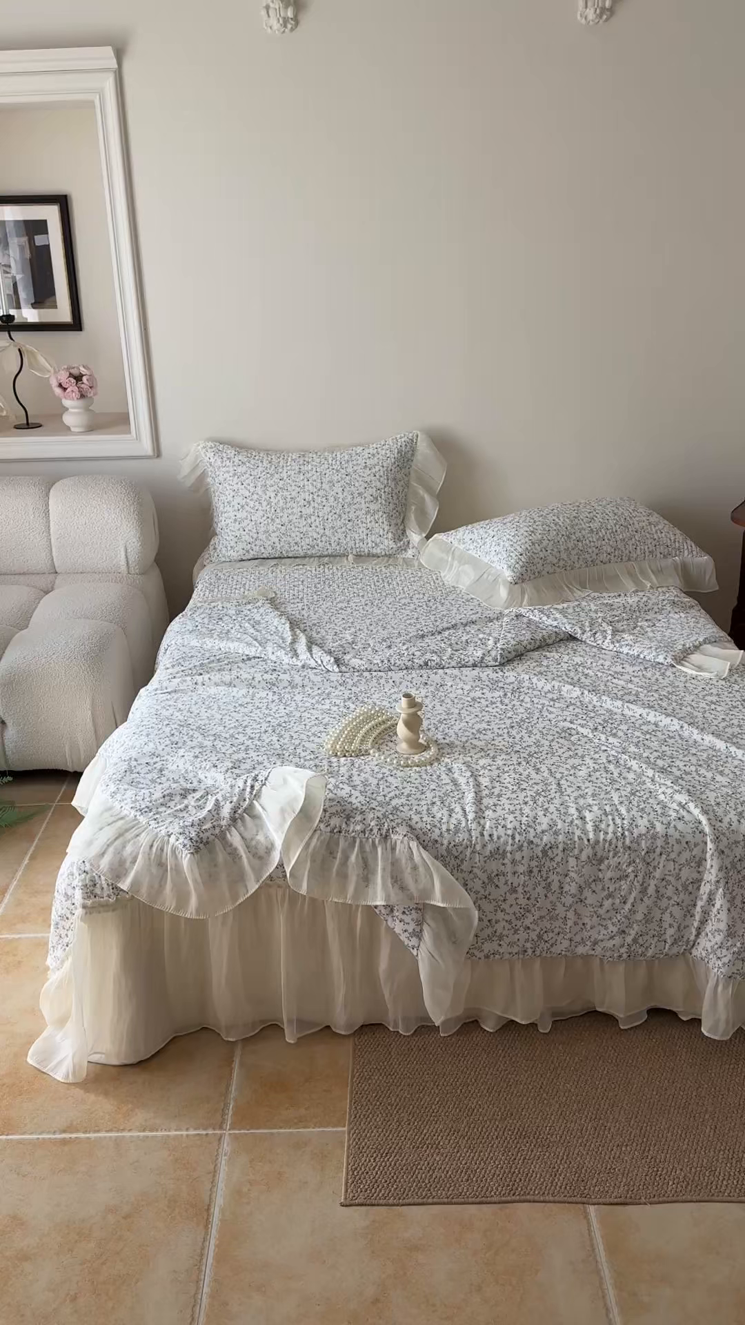 91家纺网 家纺一手货源 找家纺 吾欢心 2026新款仿锦安法式花边凉感丝床盖款夏凉被四件套软凉席三件套小冰皮空调被 轻奢漫朵