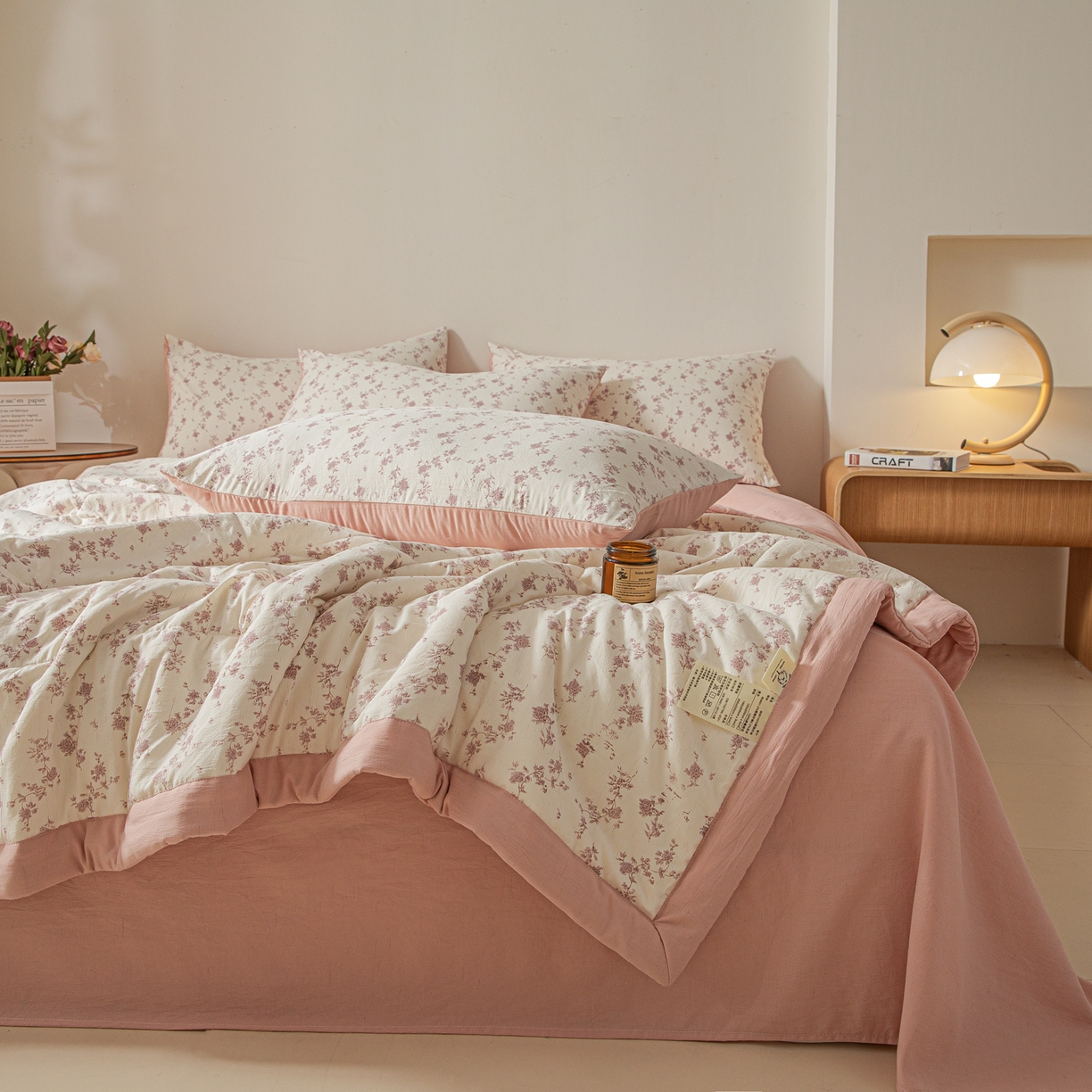 91家纺网 家纺一手货源 找家纺 江暮云家纺 2026新款A类亚麻印花新疆棉花被 粉雾花影