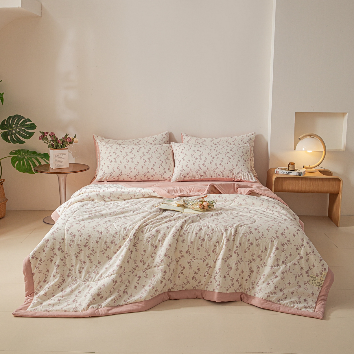 91家纺网 家纺一手货源 找家纺 江暮云家纺 2026新款A类亚麻印花新疆棉花被 粉雾花影