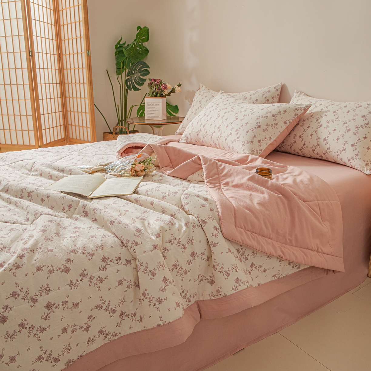 91家纺网 家纺一手货源 找家纺 江暮云家纺 2026新款A类亚麻印花新疆棉花被 粉雾花影