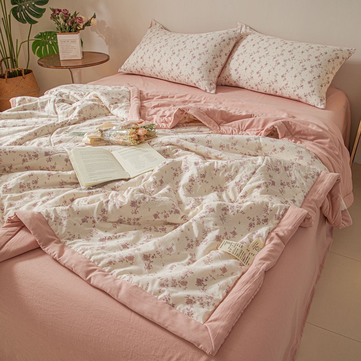 91家纺网 家纺一手货源 找家纺 江暮云家纺 2026新款A类亚麻印花新疆棉花被 粉雾花影