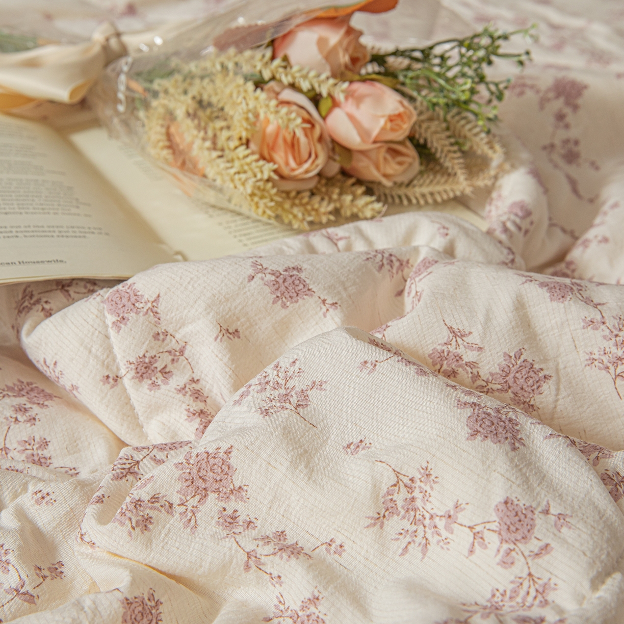 91家纺网 家纺一手货源 找家纺 江暮云家纺 2026新款A类亚麻印花新疆棉花被 粉雾花影