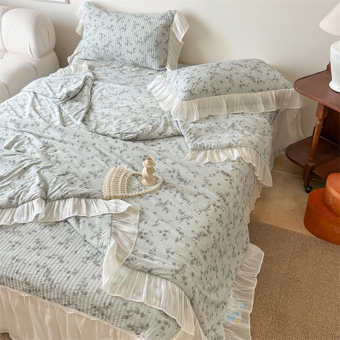 吾欢心 2026新款仿锦安法式花边凉感丝床盖款夏凉被四件套软凉席三件套小冰皮空调被 清蔓雅序