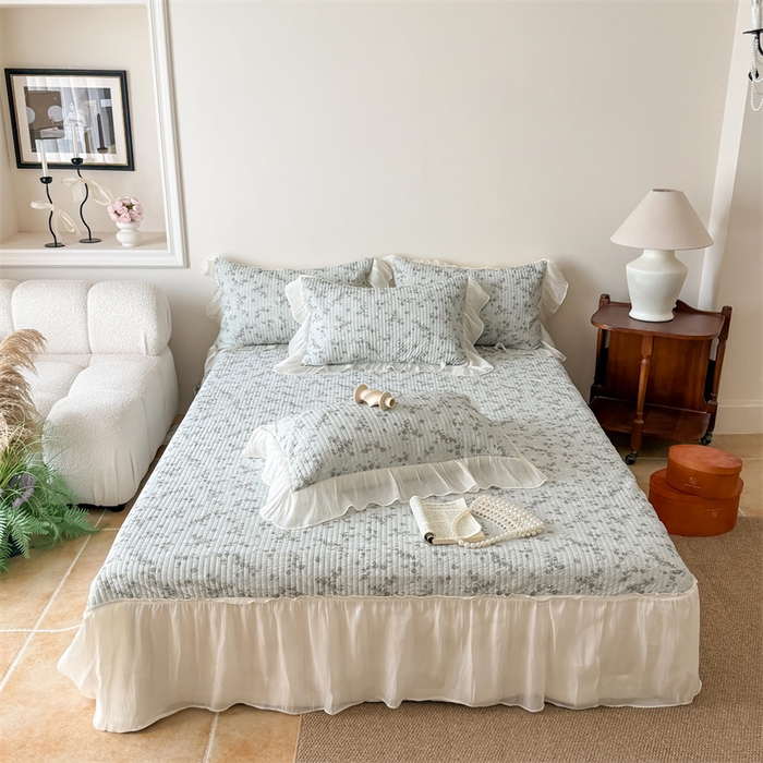 91家纺网 家纺一手货源 找家纺 吾欢心 2026新款仿锦安法式花边凉感丝床盖款夏凉被四件套软凉席三件套小冰皮空调被 清蔓雅序