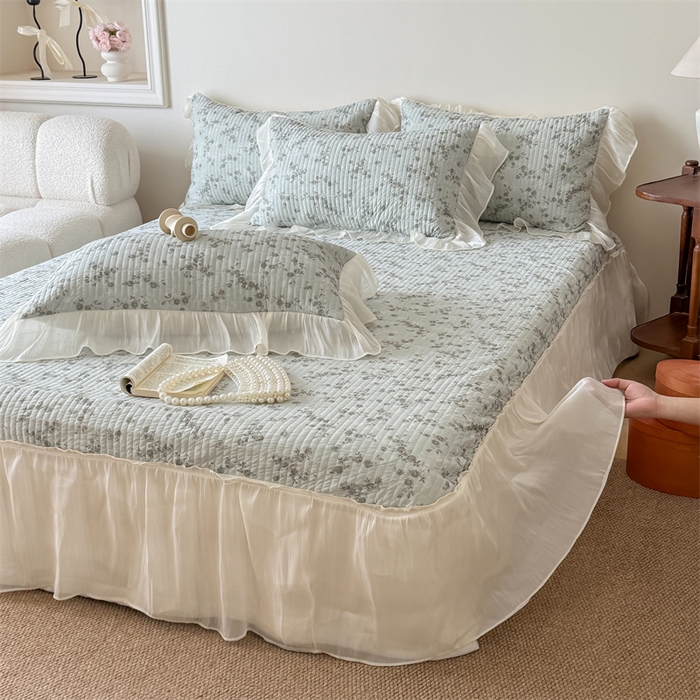 91家纺网 家纺一手货源 找家纺 吾欢心 2026新款仿锦安法式花边凉感丝床盖款夏凉被四件套软凉席三件套小冰皮空调被 清蔓雅序