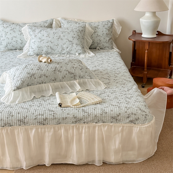 91家纺网 家纺一手货源 找家纺 吾欢心 2026新款仿锦安法式花边凉感丝床盖款夏凉被四件套软凉席三件套小冰皮空调被 清蔓雅序