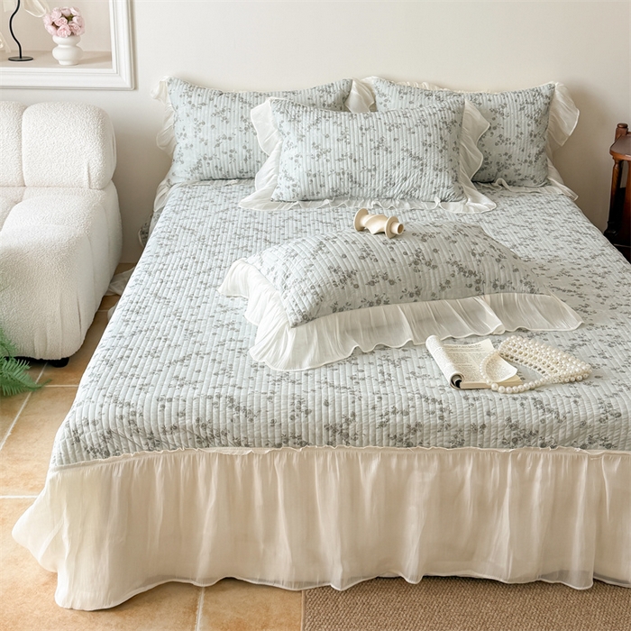 91家纺网 家纺一手货源 找家纺 吾欢心 2026新款仿锦安法式花边凉感丝床盖款夏凉被四件套软凉席三件套小冰皮空调被 清蔓雅序