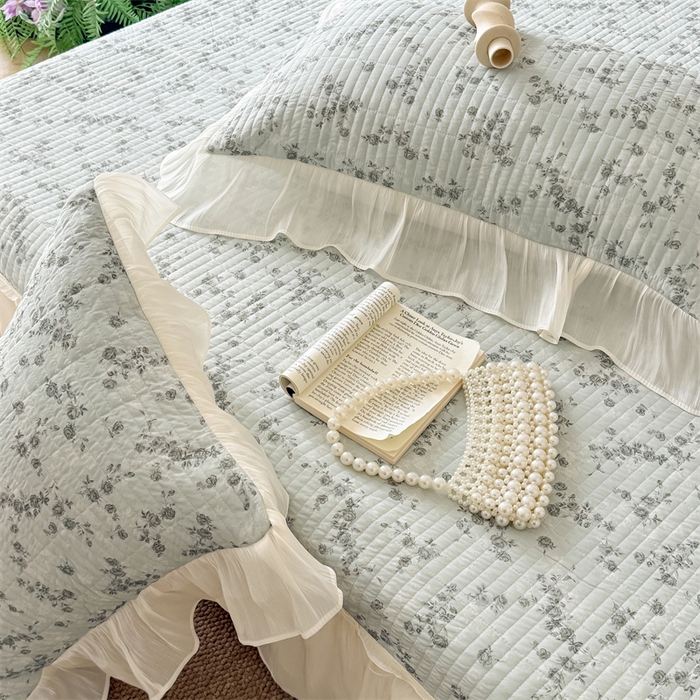 91家纺网 家纺一手货源 找家纺 吾欢心 2026新款仿锦安法式花边凉感丝床盖款夏凉被四件套软凉席三件套小冰皮空调被 清蔓雅序