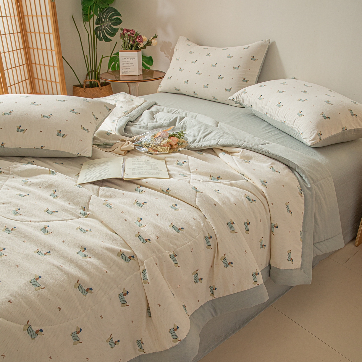 91家纺网 家纺一手货源 找家纺 江暮云家纺 2026新款A类亚麻印花新疆棉花被 腊肠小趣