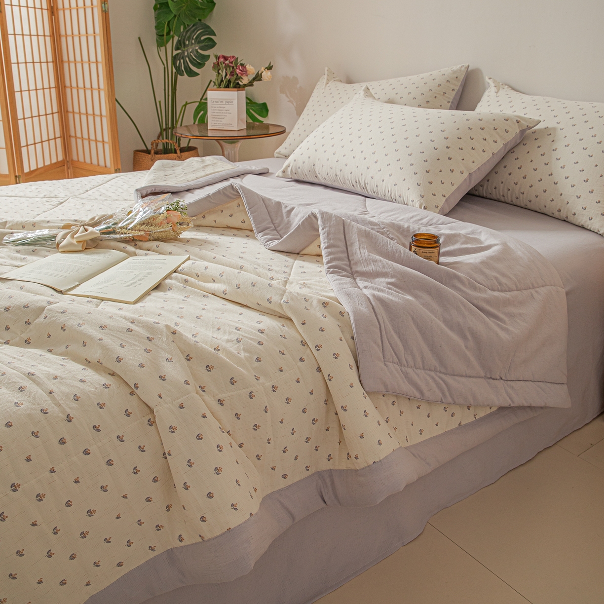 91家纺网 家纺一手货源 找家纺 江暮云家纺 2026新款A类亚麻印花新疆棉花被 米紫花绪