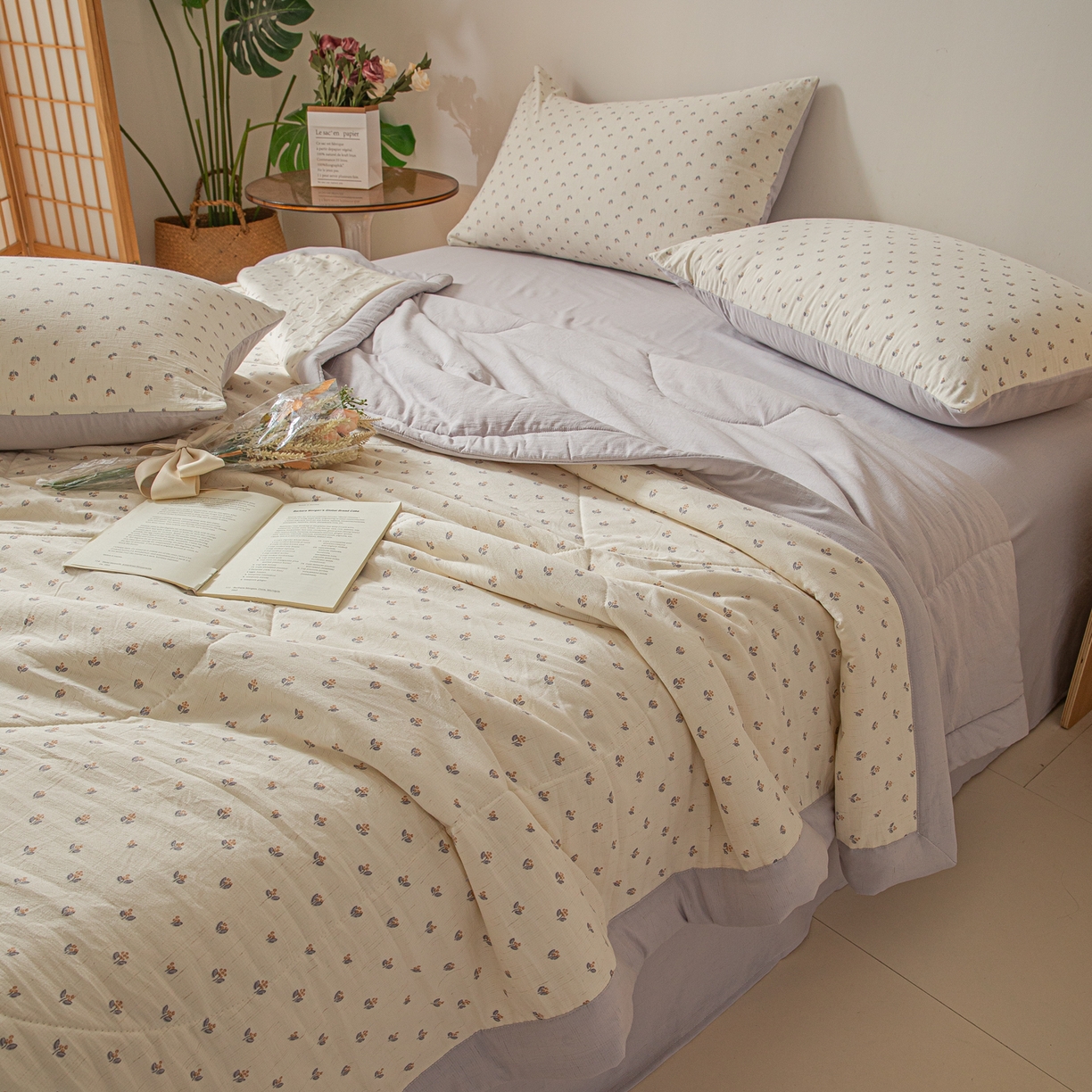 91家纺网 家纺一手货源 找家纺 江暮云家纺 2026新款A类亚麻印花新疆棉花被 米紫花绪